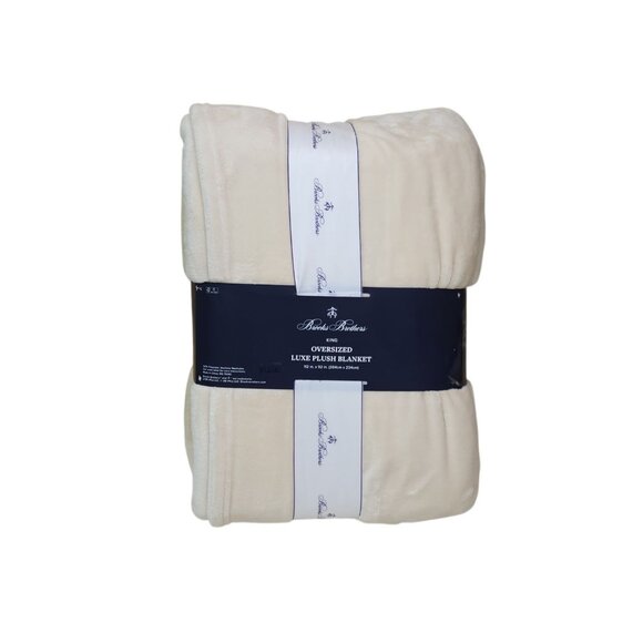 Brooks Brothers Oversized Luxe Plush King Blanket 112"x92" Cream 100% Polyester - Picture 9 of 10